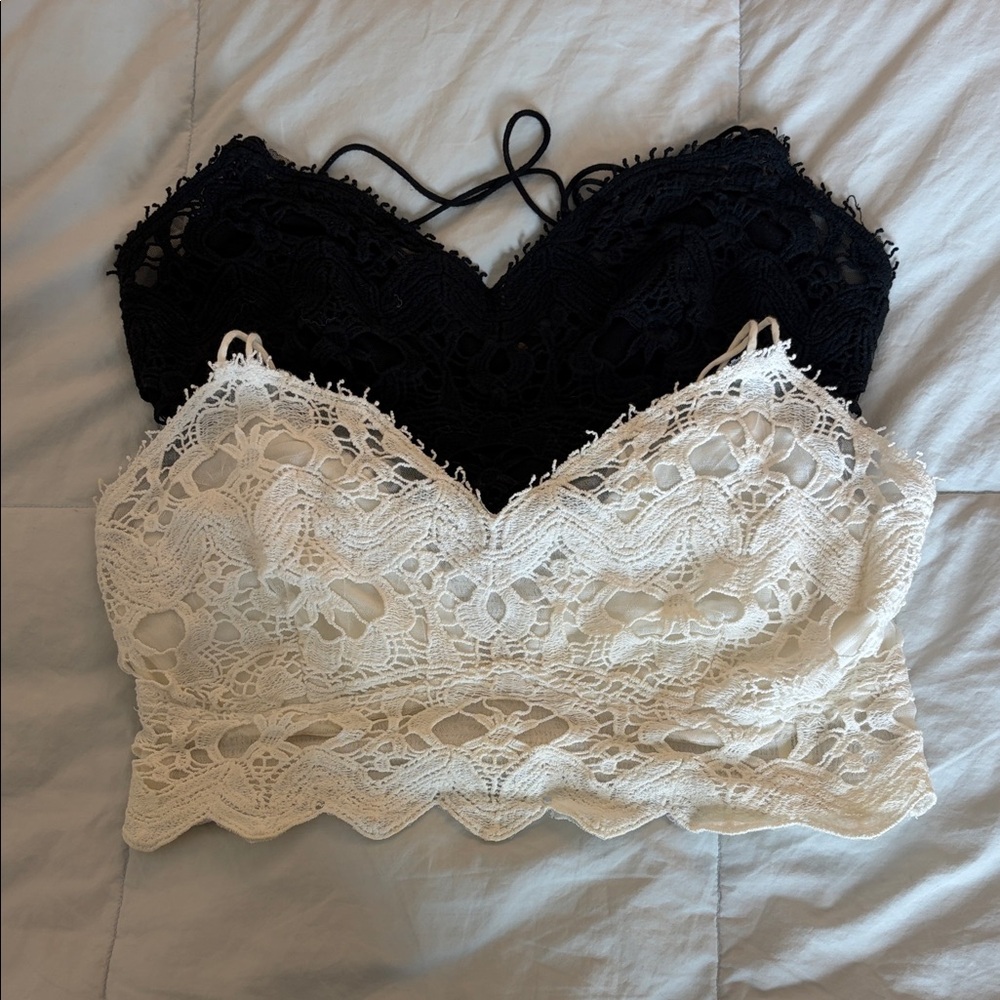 Free People Bundle Bralette Black White Lace Boho